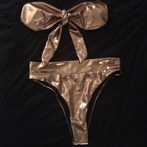 Strapless tie-front Metallic Gold Bikini